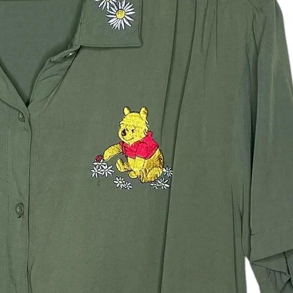 Disney Winnie The Pooh Floral Embroidered Tie Front Top Large - Picture 8 of 12